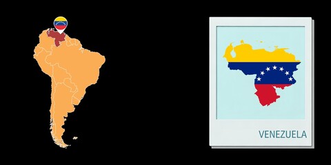 Stylized Venezuela map highlighting a selected territory with a locator pin and inset reference graphic for geographic context. © Umm Hamzah