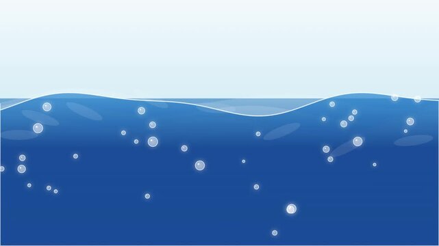 Cartoon style underwater ocean background with bubbles rising to the surface