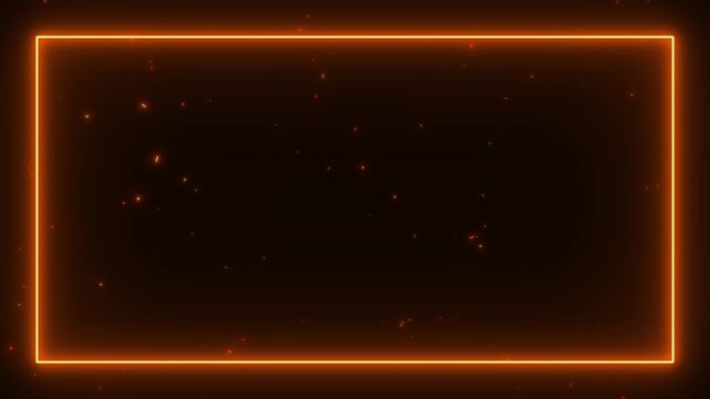 Orange Neon Fire Frame Border with Fire Sparks Animation,Glowing Rectangle with Twinkle Particles Gaming and Technology Stream Social media Motion Background
