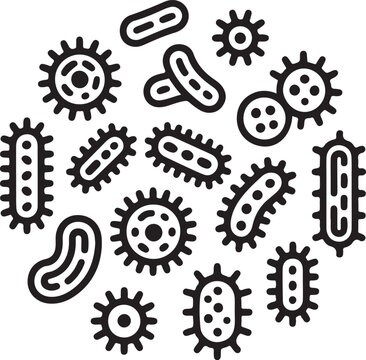Various bacteria shapes form a circular vector illustration on a white background