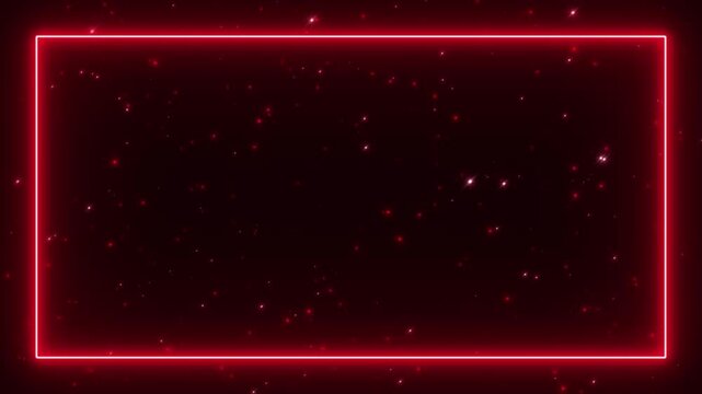 Red Neon Frame Border with Sparkling Glitter Stars Animation, Glowing Rectangle Christmas and New Year Videos Social Media Motion Background