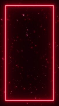 Red Neon Frame Border with Sparkling Glitter Stars Animation, Glowing Rectangle Christmas and New Year Videos Vertical Social Media Motion Background
