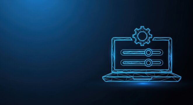Digital Computer Settings and Gear Icon Representing Technology and System Configuration