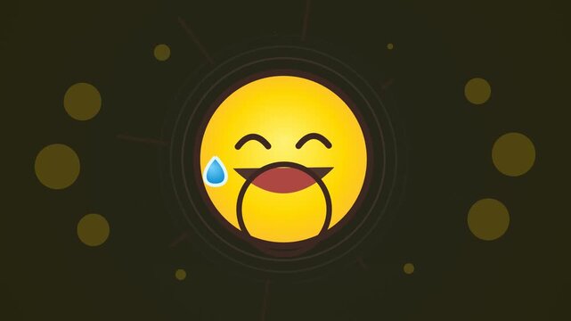 Yellow emoji character laughing nervously with sweat drop in digital vector illustration