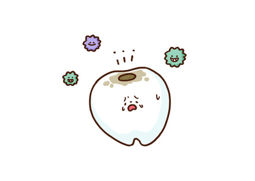Tooth crying with a hole caused by bacteria, tooth decay or dental trouble concept