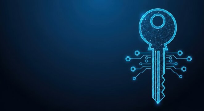 Digital Key Icon representing Technology and Security with Circuitry