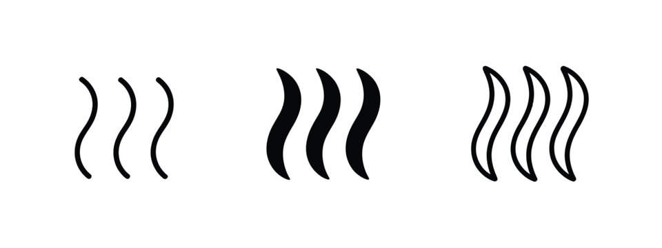 Aromas Vaporize Icons Featuring Smoke, Steam, Odor, and Bad Smell Symbols in Simple Flat Line Vector Style for Air Quality.