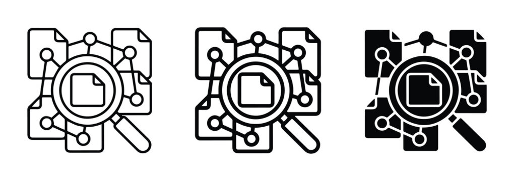 Data Analysis Icons, Network Search Magnifier, Document Research Vector Set