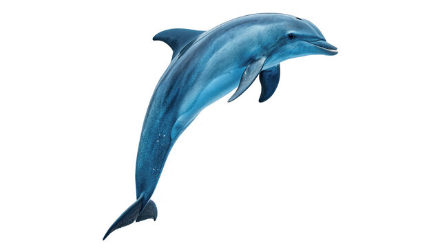 Beautiful blue dolphin jumping isolated on dark background