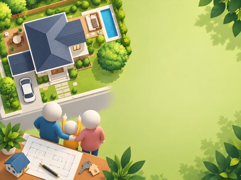Modern House Planning Concept with Family and Architectural Blueprint