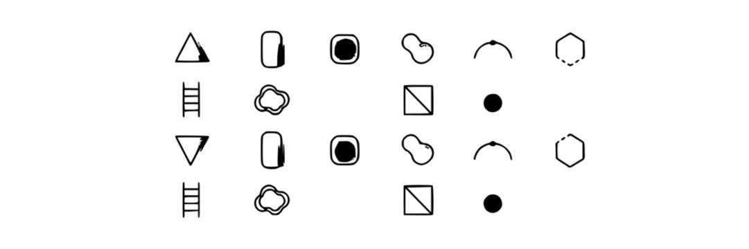 Ideogram Icons Set, Minimalist Geometric Shapes, Abstract Design Elements, Vector Illustration, Graphic Design Resource.