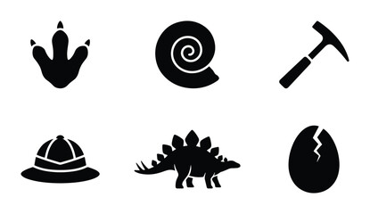 Dinosaur Icons Set, Paleontology Vector Graphics, Fossil Discovery Symbols, Prehistoric Adventure Elements © Tamim