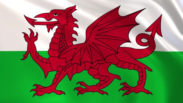 Wales flag waving in the wind, Welsh national flag background 4k animation.