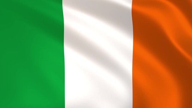 Ireland flag waving in the wind, Irish national flag background 4k animation.