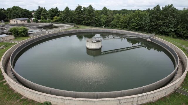 Circular clarifier tank at a water treatment facility