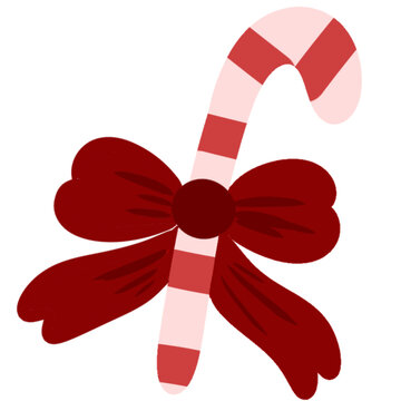 Christmas candy cane with big red ribbon vector illustration isolated