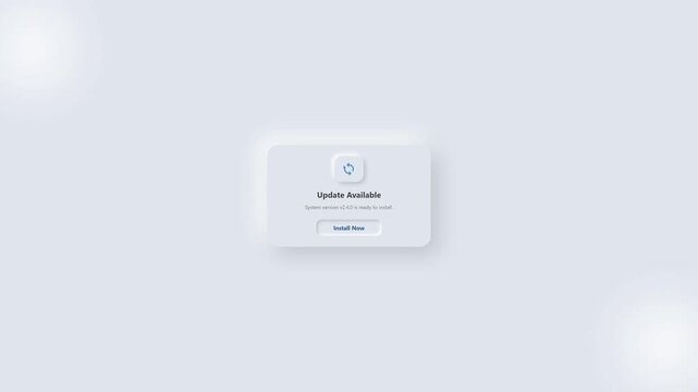 Software Update and Installation Process Animation with Update Available Interface, Install Button and Refresh Icon, System Upgrade Motion Graphic for App, Operating System, Digital Technology, UI 