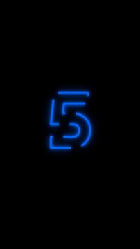 Neon light countdown from 10 to 0 number. 4k vertical video