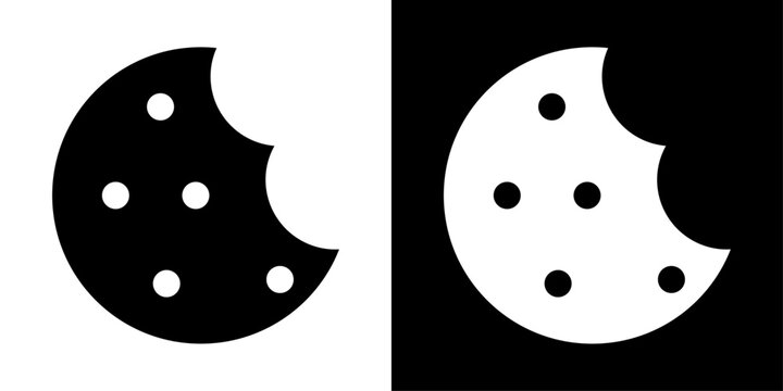 Cookie icon with bite mark and chocolate chips, for bakery, dessert, and food apps