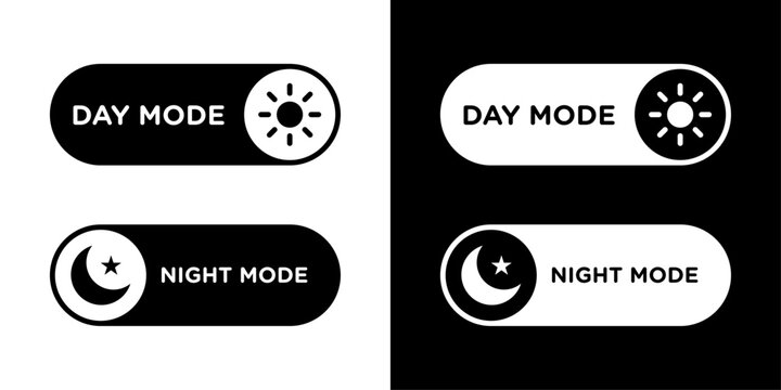 Day and night mode toggle icon with sun and moon buttons, for app settings, theme switch, and UI apps