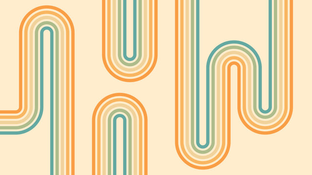 Abstract background of rainbow groovy Wavy Line design in 1970s Hippie Retro style. Vector pattern ready to use for cloth, textile, wrap and other.