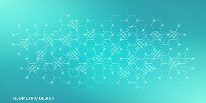 Graphic design element with abstract geometric background of simple hexagon pattern