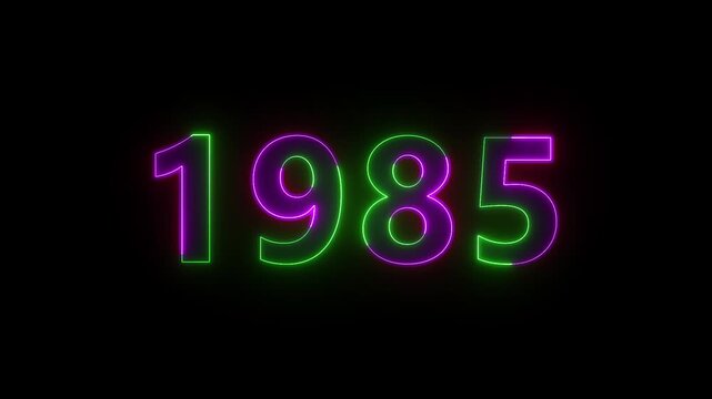  Neon Glowing Numbers 1985 Animation on Black Background.