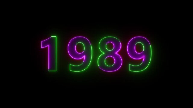  Neon Glowing Numbers 1989 Animation on Black Background.