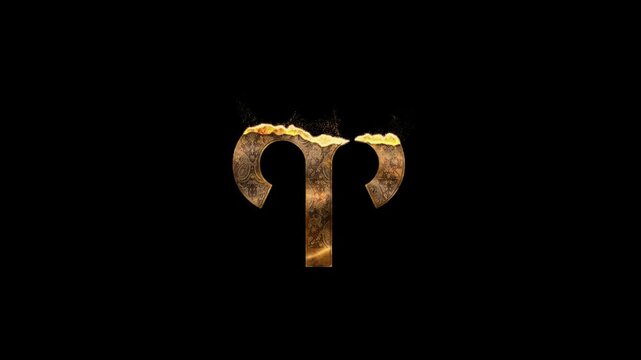 Gold Aries zodiac sign with gold particles, horoscope sign with a transparent background