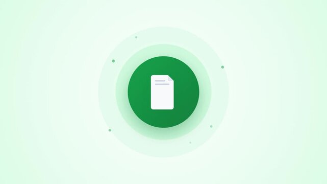 Download document icon animation showing circular motion effects with green interface elements inside this seamless digital motion loop video clip