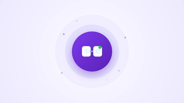 Minimalist purple circular UI element featuring connecting white square icons in an elegant digital motion graphic video animation loop