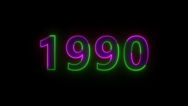  Neon Glowing Numbers 1990 Animation on Black Background.