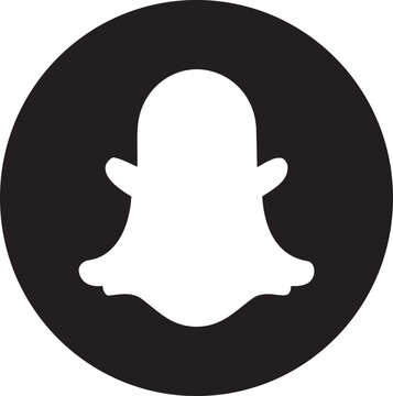 White snapchat ghost centered on a solid black circle background