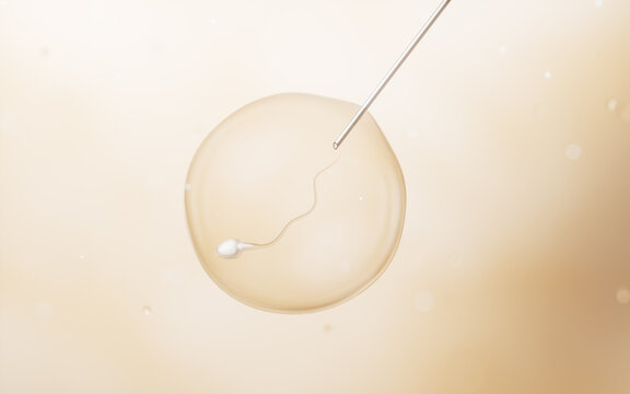 Biological cell with artificial fertilization concept, 3d rendering.