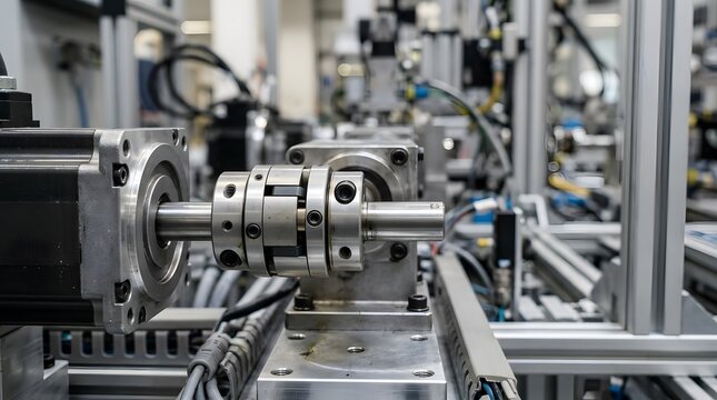 robotic shaft coupling connecting a servo motor to a precision drive shaft for motion control, industrial automation and mechanical transmission