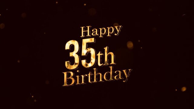 Gold Happy 35th Birthday banner, gold fireworks greeting