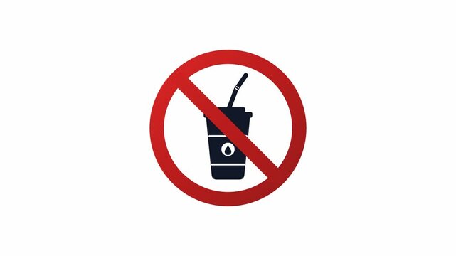 No drinks allowed prohibition sign animation with flat icon. 4K Video