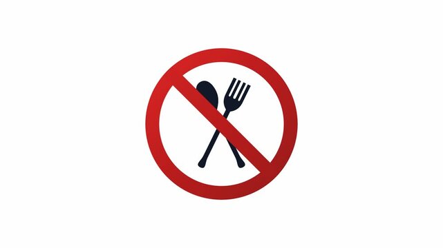 Animated no food and drink prohibition sign scaling. 4K Video