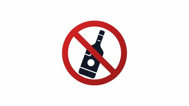 Zooming animation of a prohibition symbol over an alcohol bottle. 4K Video