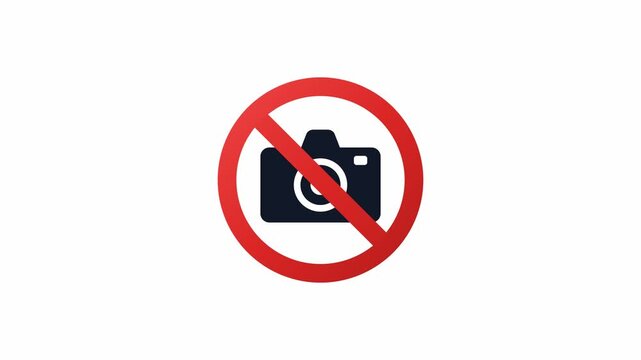 No photography sign icon zooming on black and white backgrounds. 4K Video