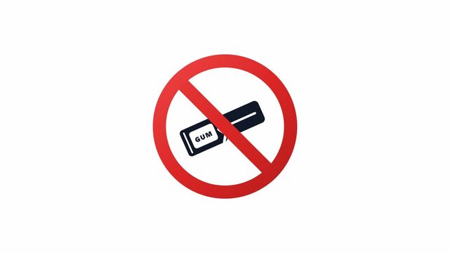 Animation showing no chewing gum prohibited sign. 4K Video