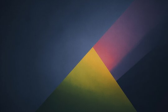 A colorful triangle on a dark blue background creating a gradient effect. the triangle is a variety of colors including red orange yellow green blue and purple.