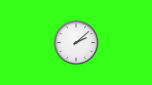 Wall Clock Time Lapse on Green Screen. White Analog Clock With Silver Rim and Dark Hands Spinning Fast Through the Hours. Time Passing, Deadline and Waiting Concept Chroma Key Animation