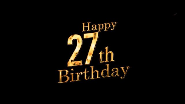 Gold Happy 27th Birthday banner, gold fireworks greeting