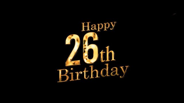Gold Happy 26th Birthday banner, gold fireworks greeting