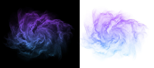 Purple magic smoke cloud explosion with glowing blue particles © Design Haven