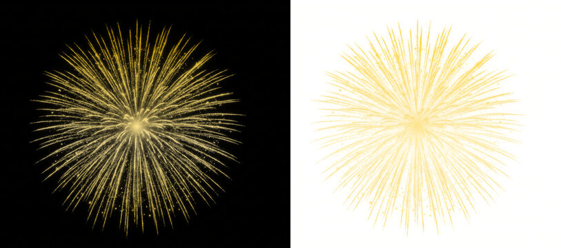 Gold fireworks explosion sparkle effect for festive celebration concepts