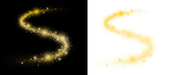 Gold glitter dust wave with glowing magic star particles trail © Design Haven