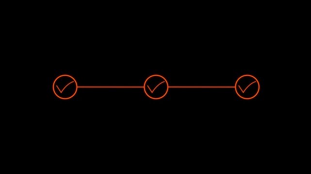 3 step infographic process with check mark. infographic step by step process sign animation on black background, step process success with check marks. Step-by-Step Guide Business Steps.