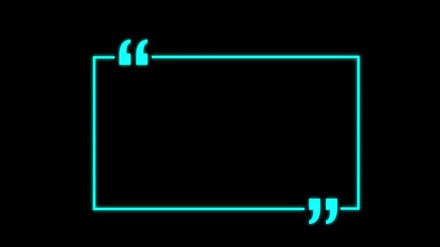 square quote box icon animation. Rectangular quote mark graphic animation. Animated square quote frame design for textual quotation, paraphrasing, or text spoken by on black background.